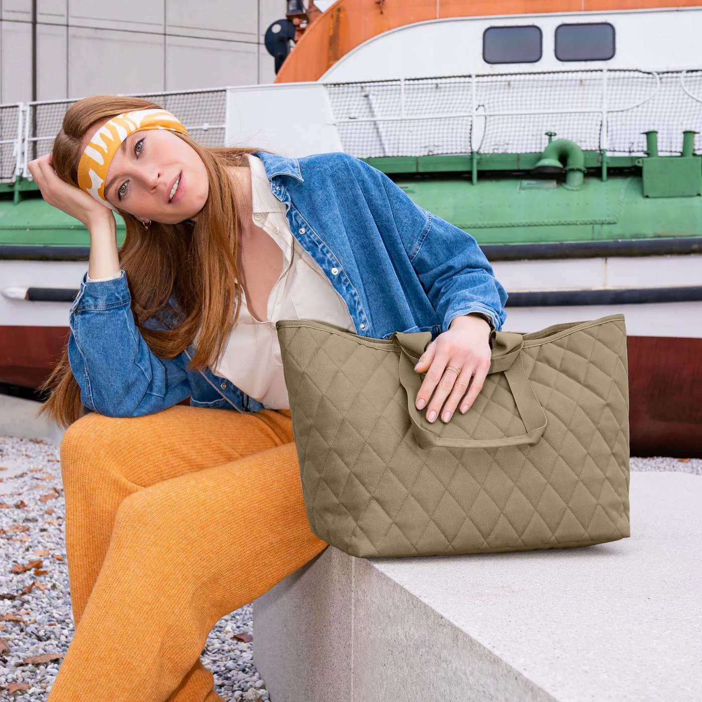 classic shopper XL rhombus olive - Image 3